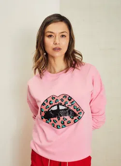 Amara Slouch Sweat - Pink Rouge Leopard Lips