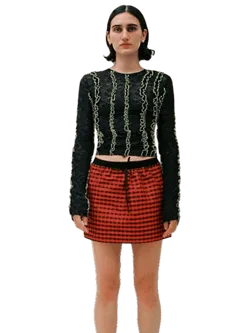 Size L | COA NYC Red Check Silk Mini Skirt