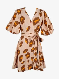 Sheike Peachy Leopard Puff Sleeve Dress Size 8