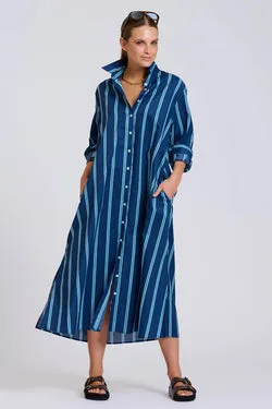 Shirty Navy Green Stripe Long Dress