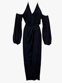 Shona Joy Navy Cold Shoulder Draped Evening Midi Dress Size 8