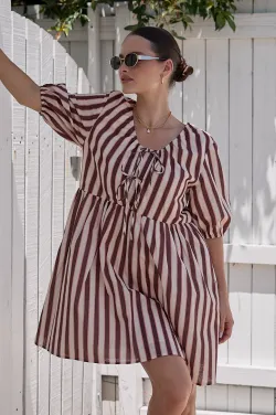 Sophia Dress - Cocoa Stripe