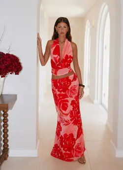 Soulful Low Rise Maxi Skirt - Sicily Sunsets Print