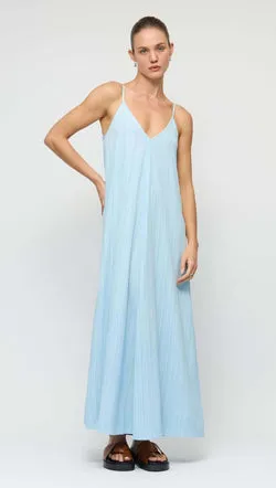 Sky Blue Crepe V-Neck Floaty Maxi Dress