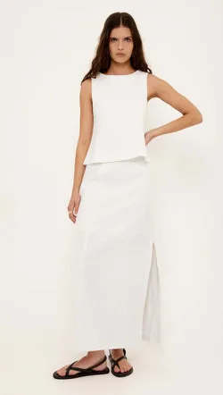 Linen Cotton Blend White Midi Skirt