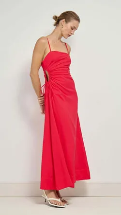 Red Linen Blend Cut-Out Maxi Dress