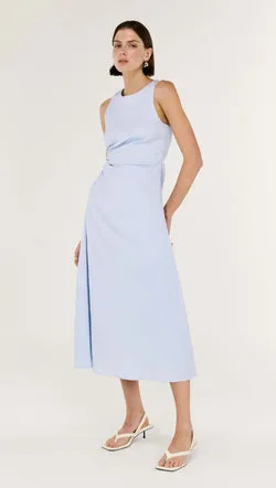 Baby Blue Cotton Textured Cut Out Midi Dress