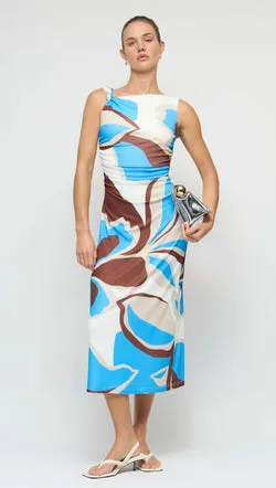 Blue Abstract Mesh Midi Dress