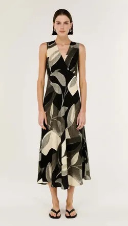 Dark Leaf Bias Midi Dress