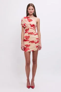 Suzie One-Shoulder Floral Mesh Mini Dress