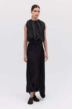 BLACK SILK SATIN SURRENDER SKIRT
