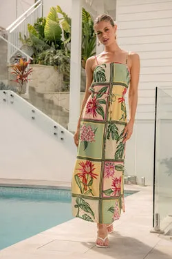 Paradise Found Sundress in Yellow Multi Tile Print