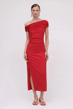 Theta Crepe Jersey Off Shoulder Midi