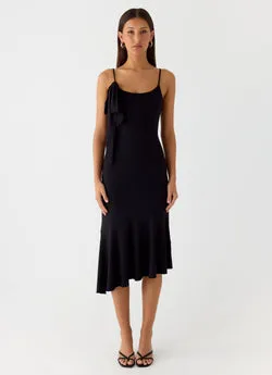 Tranquility Asymmetric Midi Dress - Black