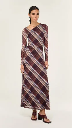 Plaid Mesh Long Sleeve Midi Dress