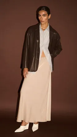 Champagne Bias Cut Satin Maxi Skirt