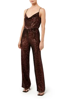 Tina Sequin Cowl Neck Cami - Chocolate