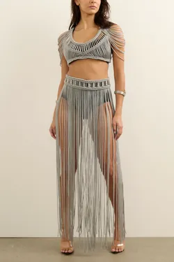 Xena Rope Tassel Skirt and Top - Grey