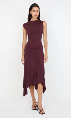 NARA ASYM MIDI DRESS - PLUM