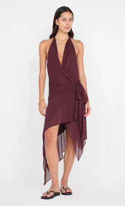 ROCHELLE WRAP MIDI DRESS - PLUM
