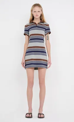 PARKER POLO MINI DRESS - STRIPE INK/CHOC/GREY