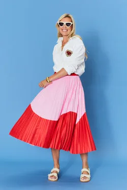 Lilian Pleated Skirt - Red and Pink Wave