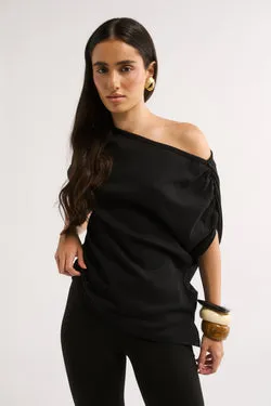 Estelle Off Shoulder T-Shirt Black - Final Sale