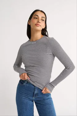 Carina Classic Long Sleeve Black/White Stripe - Final Sale