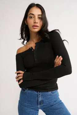 Cobie Off Shoulder Long Sleeve Black - Final Sale