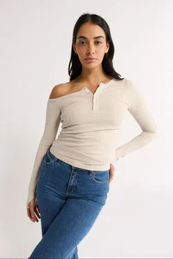 Cobie Off Shoulder Long Sleeve Oatmeal - Final Sale