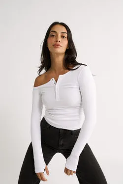Cobie Off Shoulder Long Sleeve Optic White - Final Sale