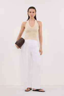 DINA NATURAL SLEEVELESS HALTER KNIT TOP