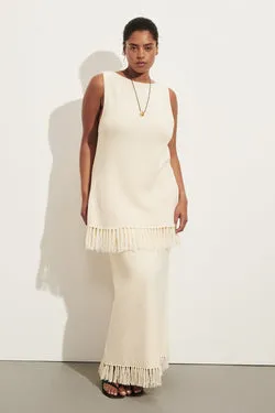 BENETTE NATURAL FRINGE COLUMN MAXI SKIRT