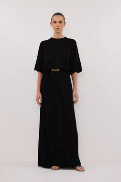 JACKI BLACK OVERSIZED SLEEVED KNIT MAXI DRESS