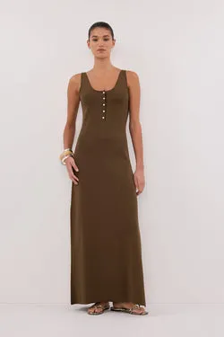 TROY OLIVE SLEEVELESS MAXI DRESS