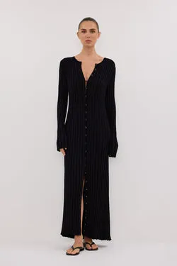 ALI BLACK SLEEVED KNIT MIDI DRESS