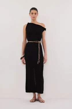 KARA BLACK KNIT SLEEVELESS MIDI DRESS