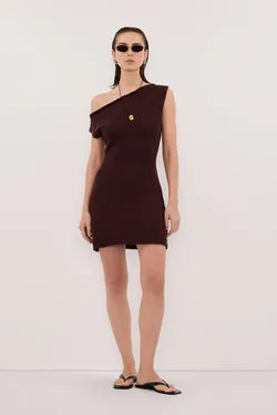 DINA CHOC ASYM KNIT MINI DRESS