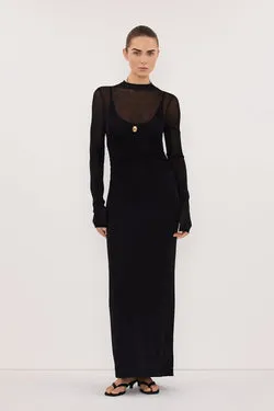 HAZEL BLACK LONG SLEEVE KNIT MIDI DRESS