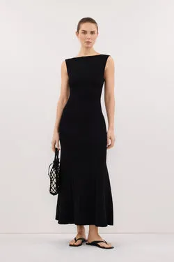 DOVE BLACK SLEEVELESS RIBBED KNIT MAXI DRESS