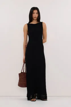 BENETTE BLACK FRINGE MAXI DRESS