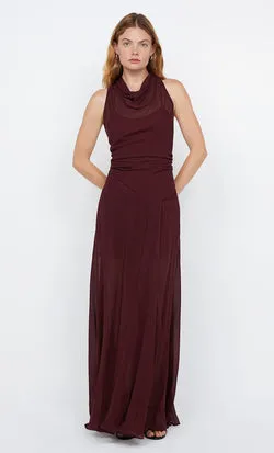 ROCHELLE HIGH NECK DRESS - PLUM