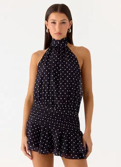 Willow Chiffon Mini Dress - Black Polkadot