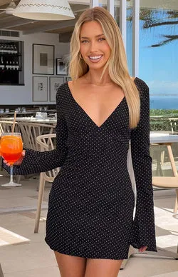 Winston Black Polka Dot Long Sleeve Mini Dress