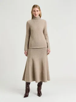 MERINO SILK BLEND TEXTURED KNIT FLARED SKIRT