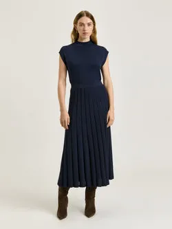 INK MATTE AND SHINY PLEAT KNIT SKIRT