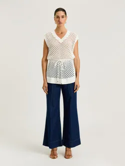 IVORY OVERSIZED CROCHET KNIT TUNIC