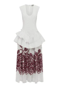 BOBBY V NECK EMBROIDERED MIDI DRESS
