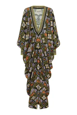 CECE V NECK SILK MIDI DRESS