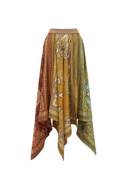 CLEMENZA SPLICED SCARF SILK SKIRT